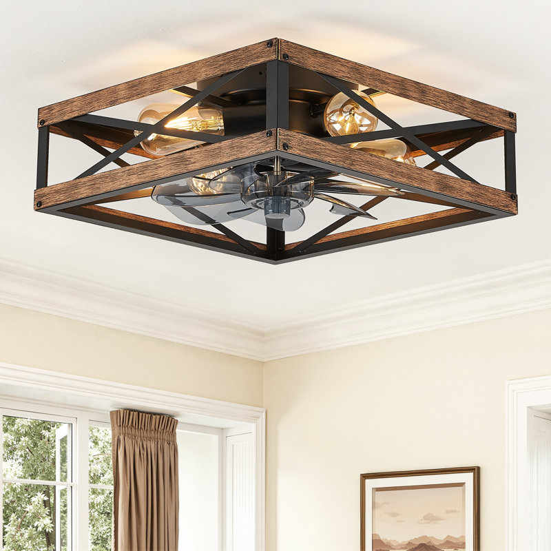 Cissline 16" Farmhouse Flush Mount Ceiling Fan with Remote & App Control and Light Kit