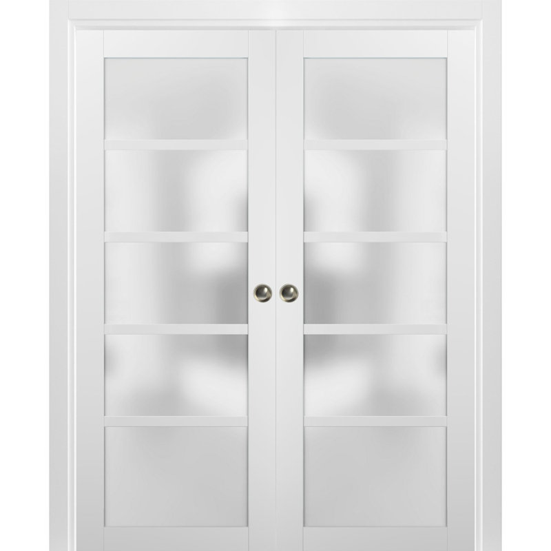 Portes blanches en verre givré Quadro avec trousse de quincaillerie d'installation, 36 po x 96 po