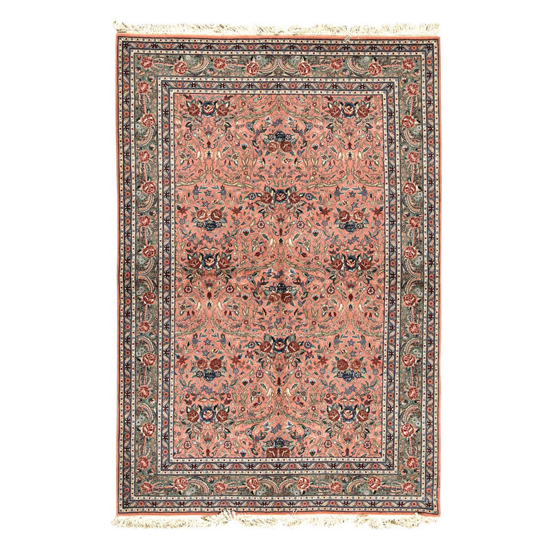 Tapis unique rose / vert / rouge noué à la main de haute qualité