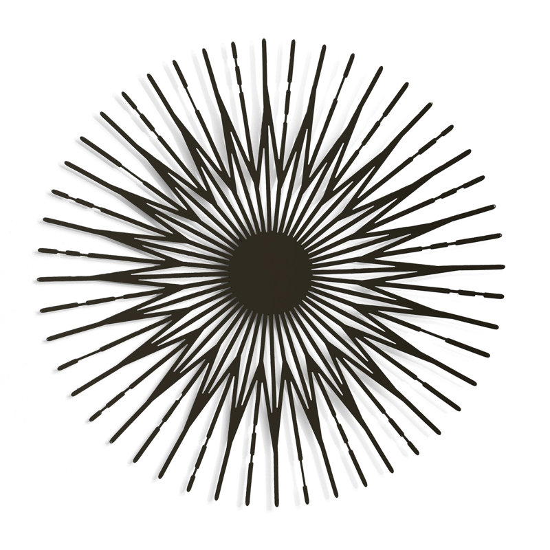 Rayons de soleil, décoration murale en métal, art mural moderne, accent mural (petit, noir), H 17,7 po x l 17,7 po x P 1 po