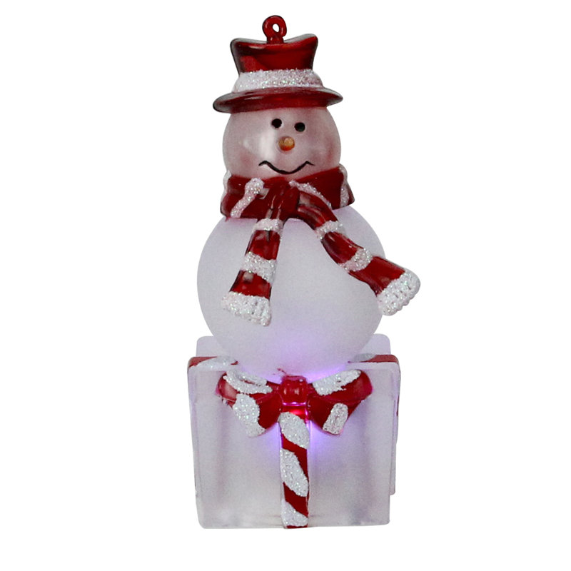 Décoration de Noël à DEL de 4 po avec plateau de table en forme de bonhomme de neige changeant