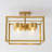 4-Light Antique Brass Semi-Flush Mount Ceiling Light With Clear Glass Shades, Modern Geometric Square Cage Design For Bedroom Hallway Kitchen, E12 Base UL Listed, 15 Inch