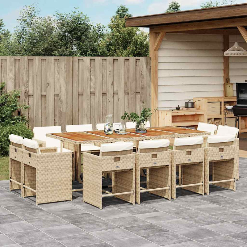 Patio Dining Set with, 73cm H x 220cm W x 106cm D, Cream White Cushion/Beige Frame, 12