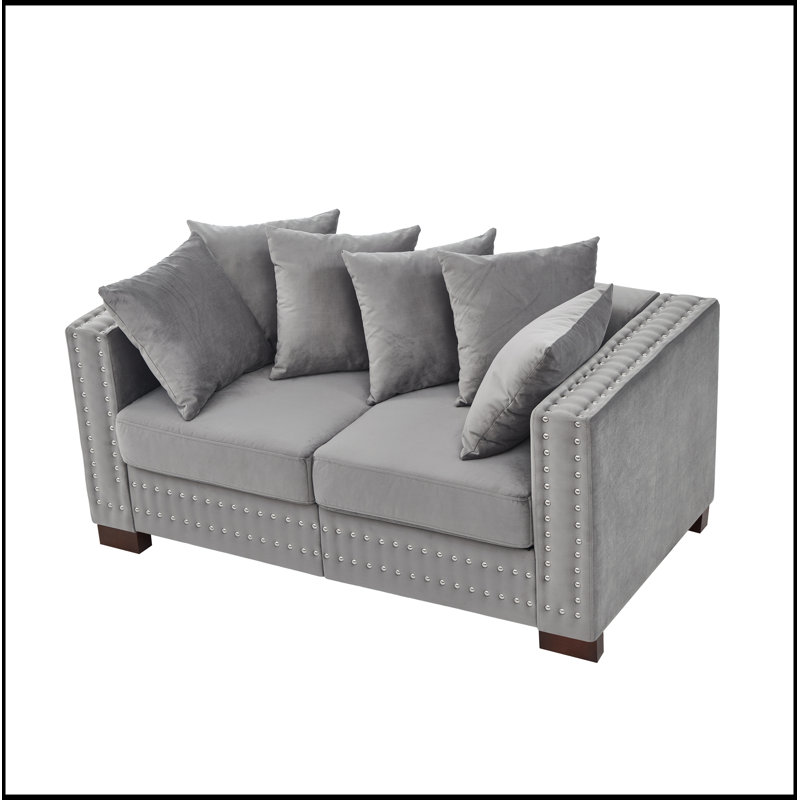Causeuse rembourrée avec têtes de clou, Gris
