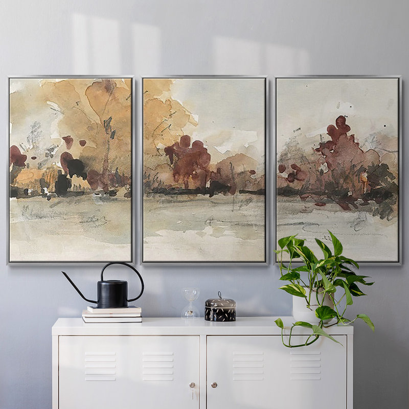 The Autumn View I - Toile encadrée multi-pièces, H 24 po x l 48 po x P 2 po, Argenté