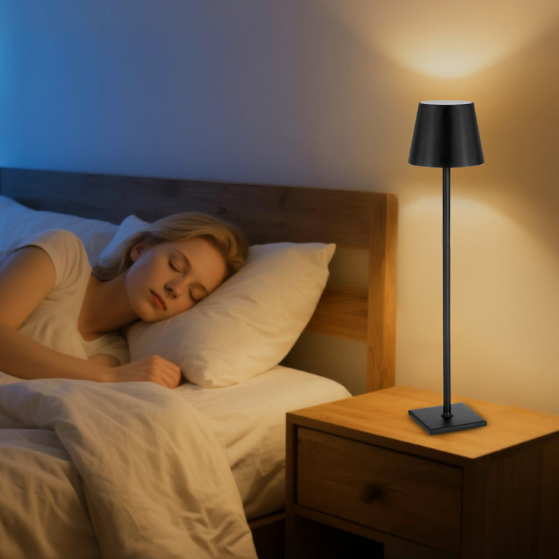 Lampe de table sans fil avec 2 piles rechargeables à hauteur réglable , Noir, Noir