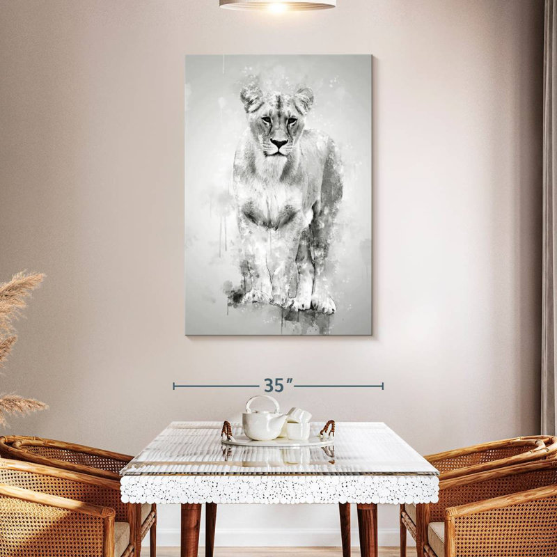 Lion Brampt femelle noir et blanc, H 48 po x l 32 po