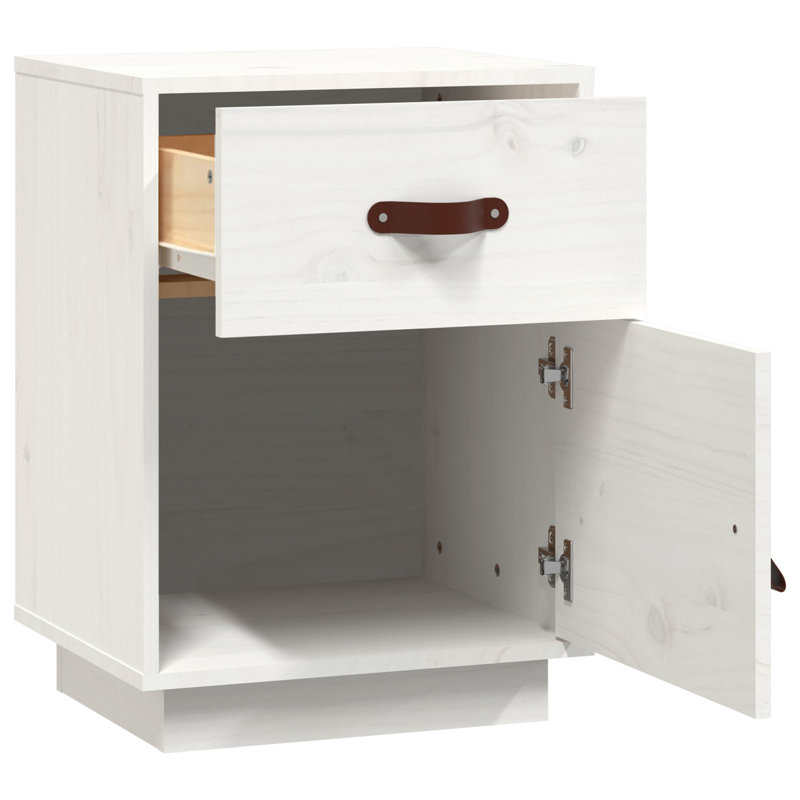 40cm W Solid Wood Bedside Table, White