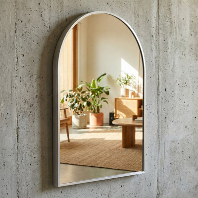 Lucy Arched Mirror with Brushed Silver Aluminum Frame, 20x30