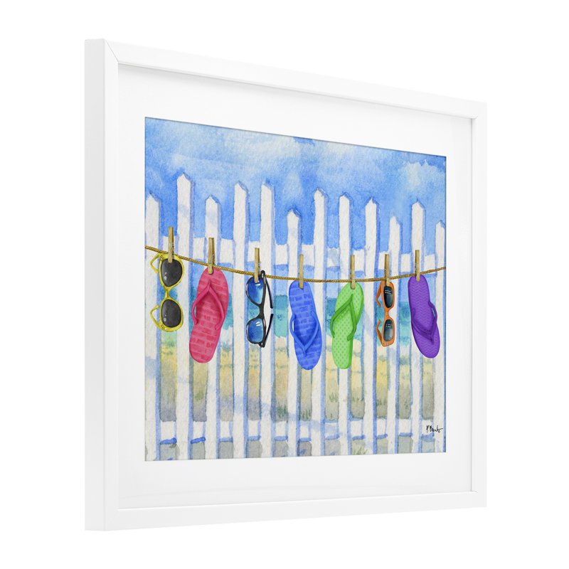 Corde à linge d'été avec bascule, reproduction encadrée sous verre, design par Paul Brent, H 13 po x l 16 po