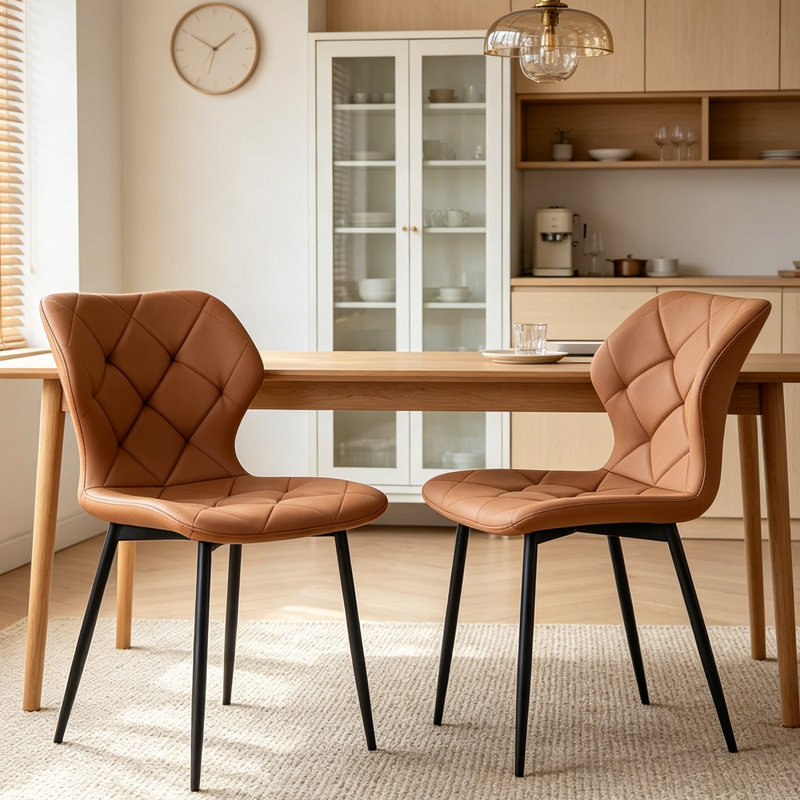 Faux Leather Upholstered Armless Dining Chair With Wraparound Backrest (Set 2/4), Coffee, 2
