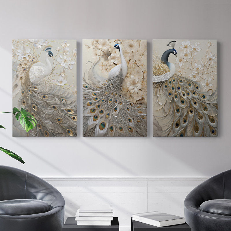 Peakcock  Series  LXXXI  -Premium Gallery Wrapped Canvas Set -Ready to Hang, 36" H x 24" W x 1.1657" D