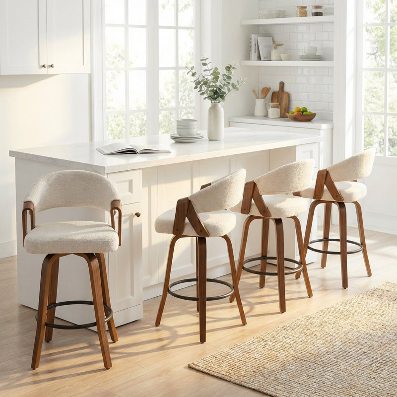 Tabouret de comptoir pivotant rembourré Providence, Beige