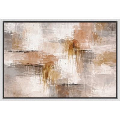 Abstract Beige Neutral Block Composition Artwork, Minimalist Living Room Pictures, Framed Canvas Giclee Print Wall Art