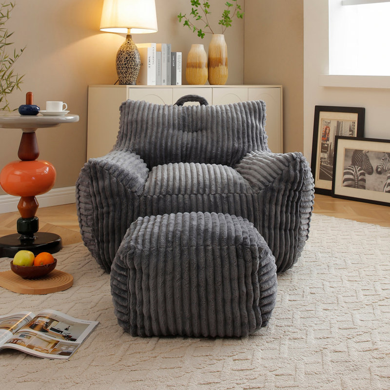 Fauteuil à billes avec accoudoirs et repose-pieds, Gris