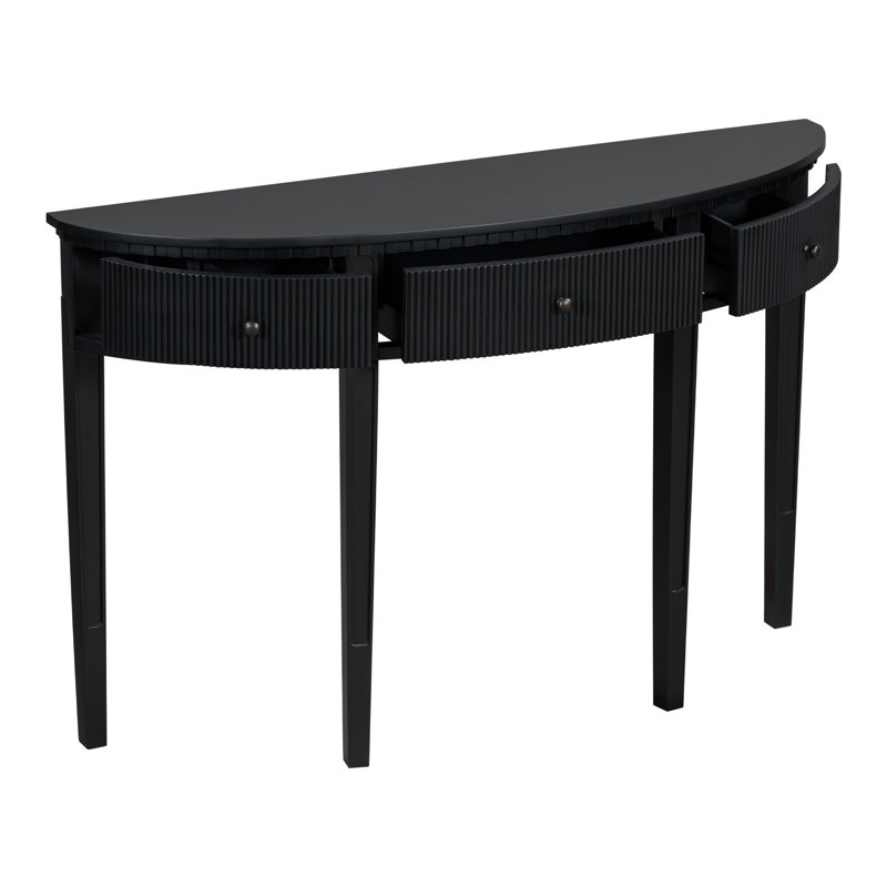 Console avec quatre pieds en pin et tiroir à rayures verticales noir - Table minimaliste pour salon, noir, 4 pieds massifs, 3 tiroirs