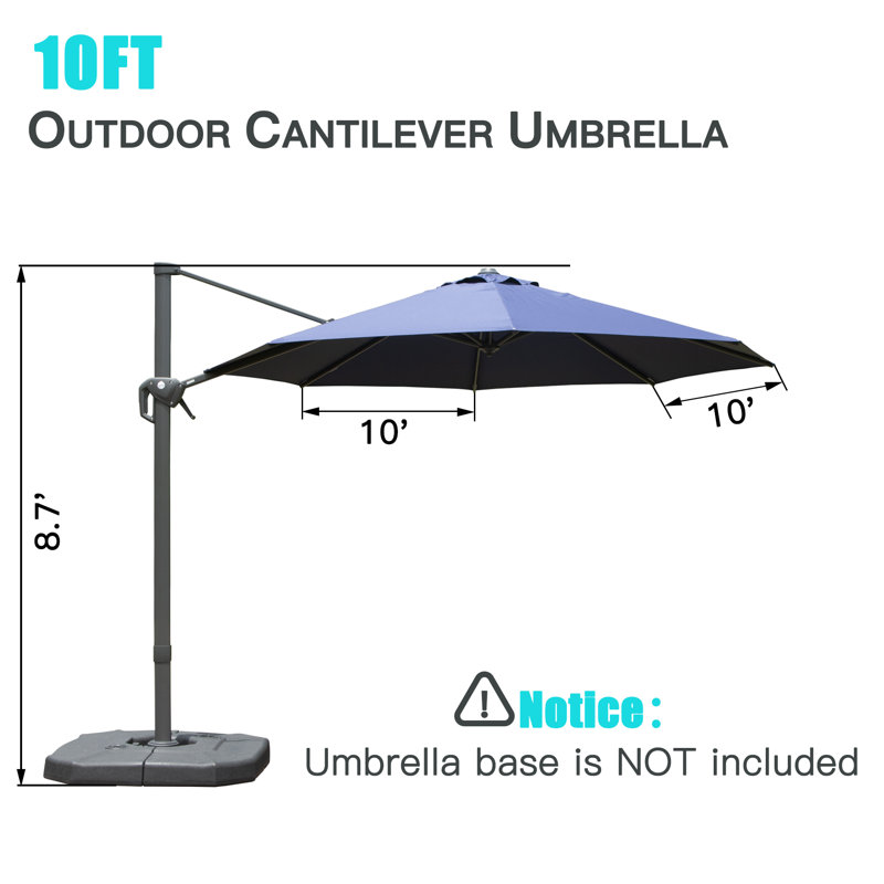 Parasol en porte-à-faux Deniah, Bleu marine, H 100 po x l 114,57 po x P 114,57 po