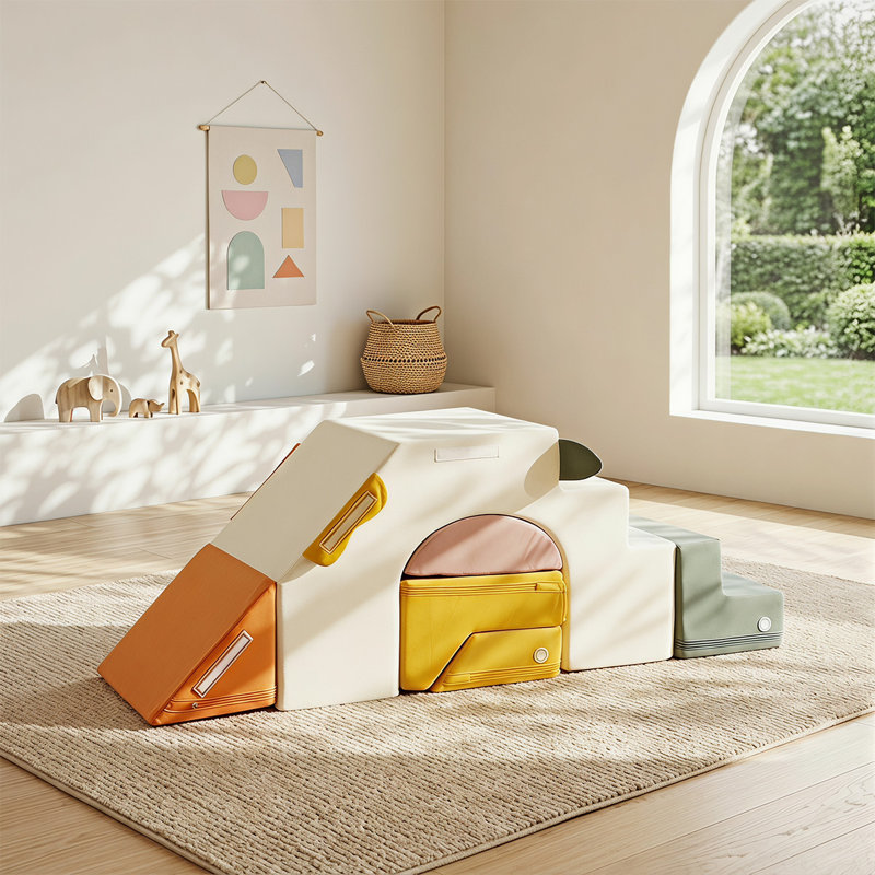 Blocs d'escalade en mousse pour tout-petits, ensemble de jeu intérieur modulaire avec glissade, tunnel de rampe, chaise berçante, table et sièges