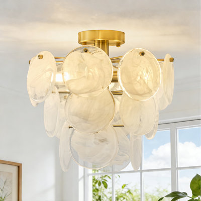 Aurthur 4-Light Handcrafted Textured Glass Tiered Semi Flush Mount Ceiling Light