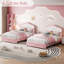 Structure de lit simple tapissier avec tiroir de rangement, lit plateforme pour enfants avec support à lattes en bois, aucun sommier nécessaire, rose et blanc-475389276-475389279