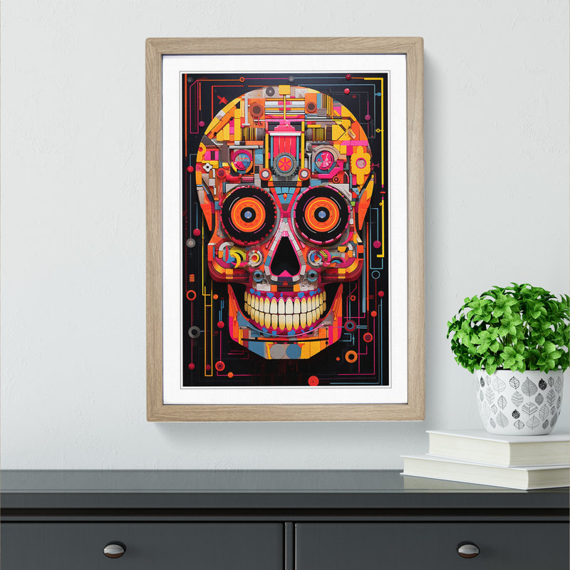 Sugar Skull Constructivism - Framed Print, 34" H x 25" W x 2" D, Oak