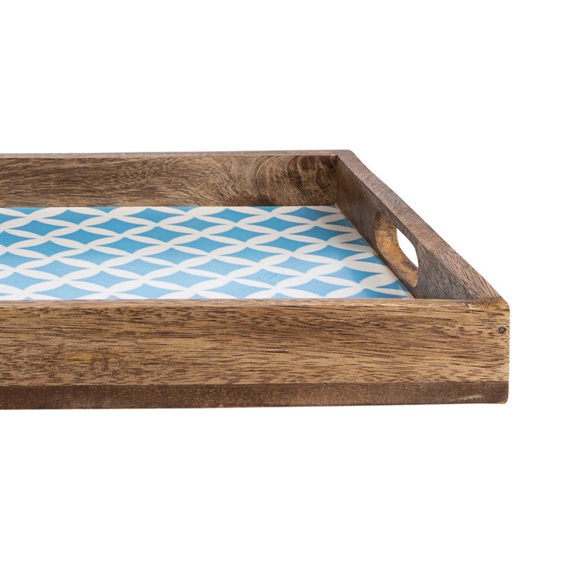 Amalgre Solid Wood Tray, White/Aqua