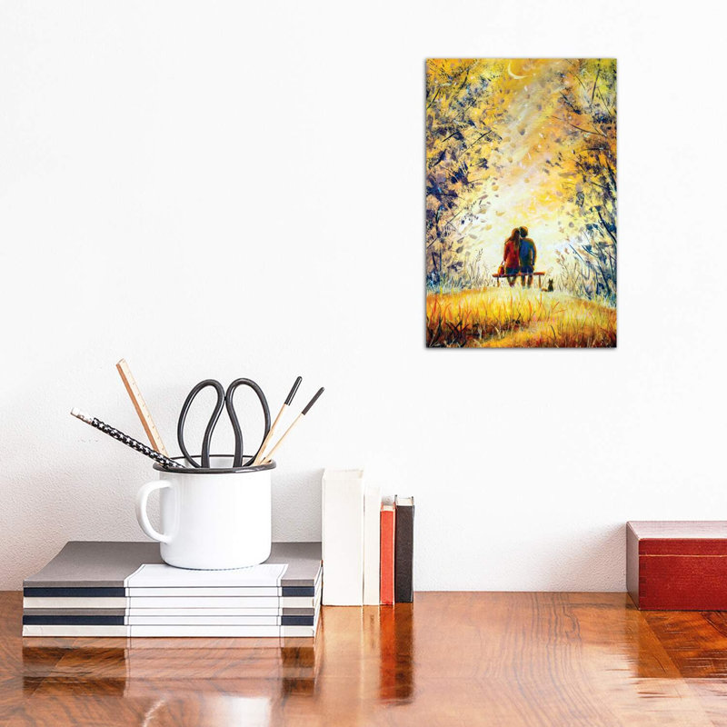 A Loving Couple And Cat by Valery Rybakow - Wrapped Canvas Painting, 20.32 cm H x 30.48 cm W