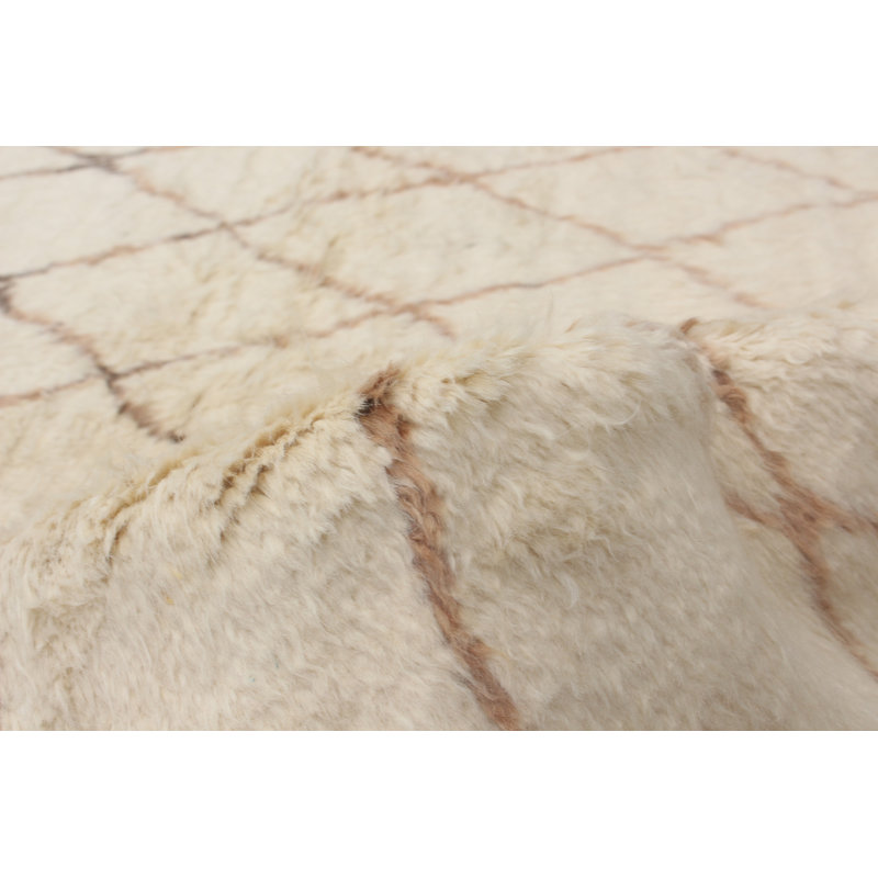Tapis unique crème et brun en laine noué à la main de style années 2010 de 6 pi 1 po x 9 pi
