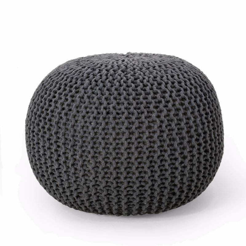 Bordeaux Knitted Cotton Round Pouf, Gray, 14" H x 20" W