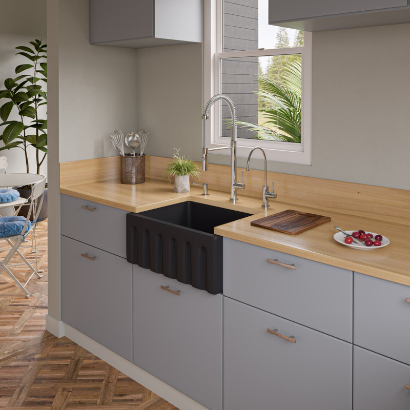 24'' L Single Bowl Fireclay Kitchen Sink, Matte Black