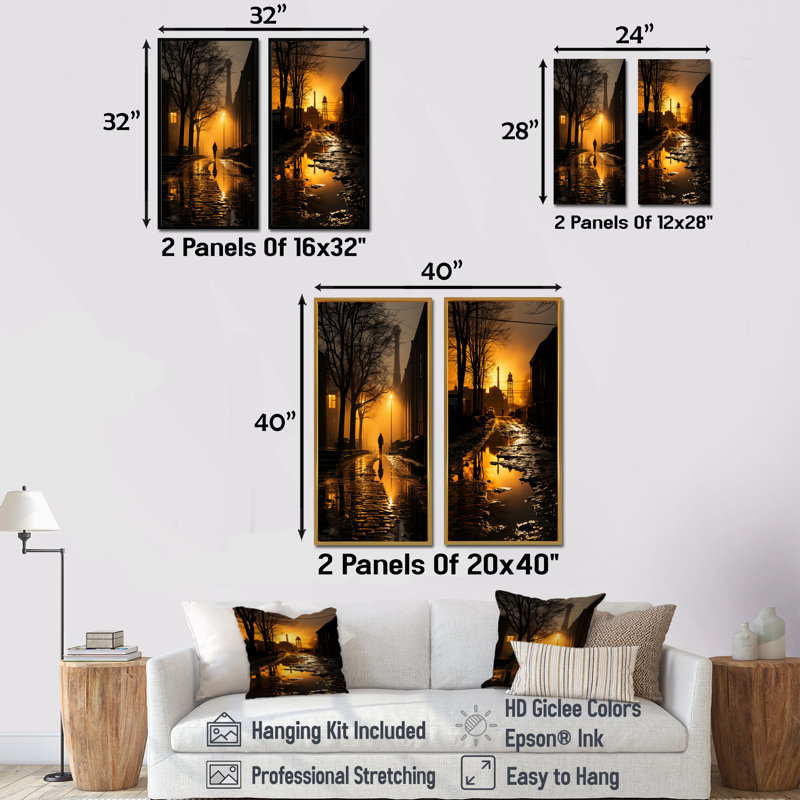 Usine, hiver, paysage, Afterglow - usines d'art mural, ensemble de 2, Toile tendue, H 40 po x l 41 po