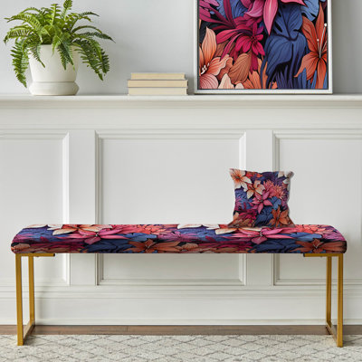 Banc floral rembourré or