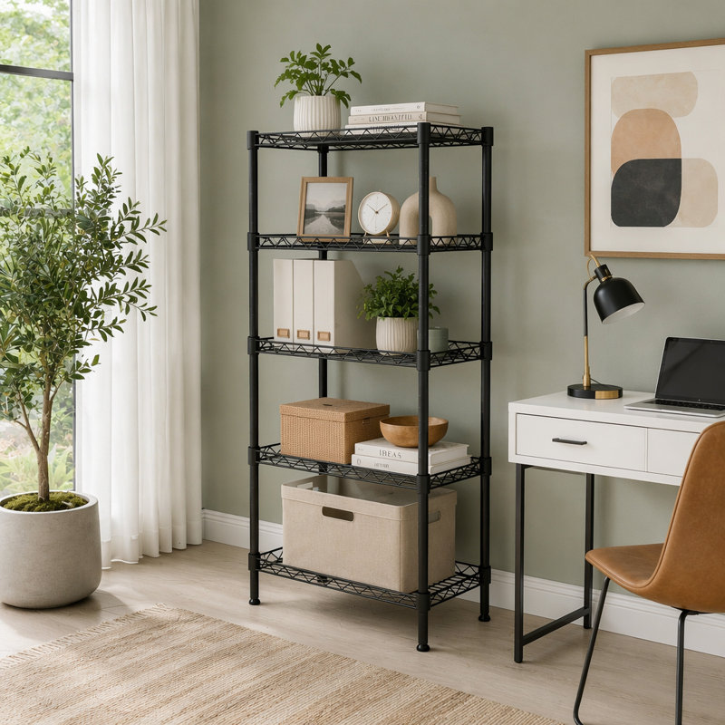 Étagère robuste à 5 niveaux en fil métallique ajustable - Étagères de rangement robustes, support de rangement robuste et pratique pour les petits espaces