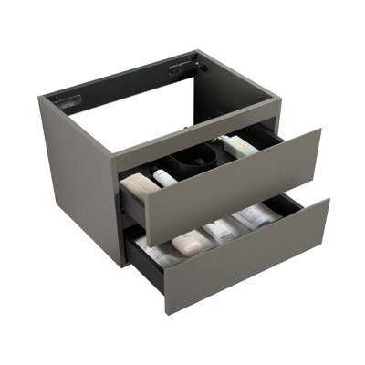 Armoire murale sans bassin en gris, 2 tiroirs pré-assemblés, glissières de tiroir silencieuses, double option d'organisation améliorée - solution de rangement grise pour améliorer la qualité
