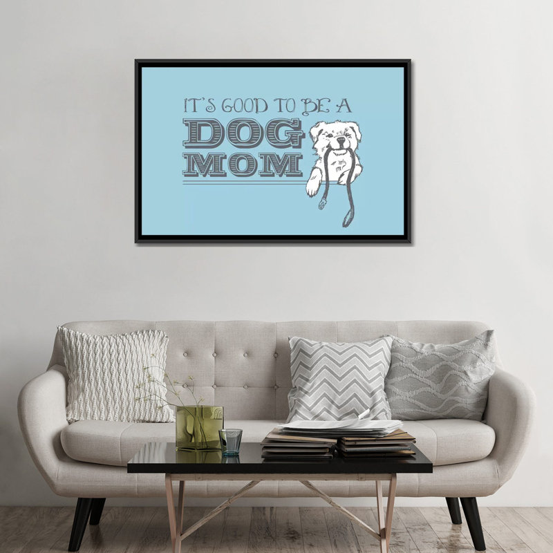 « dog maman greeting card », impression sur toile, Toile avec cadre noir, Pas de tapis, H 32 po x l 48 po x P 1,5 po