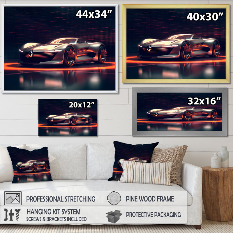 Voiture exotique néon français I, Cadre photo noir, H 12 po x l 20 po x P 1 po