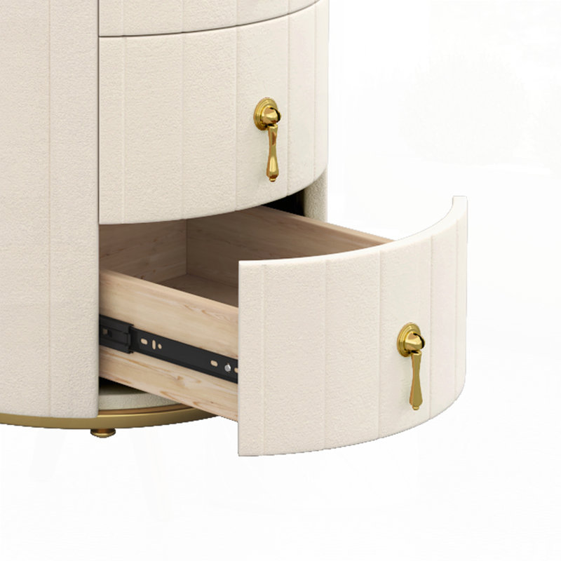 Table de chevet rembourrée à 3 tiroirs, Beige, Individuel