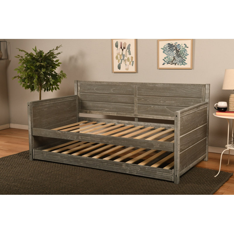 Braunste Twin Wood Daybed with Trundle, Mattresses Not Included, Weathered Gray