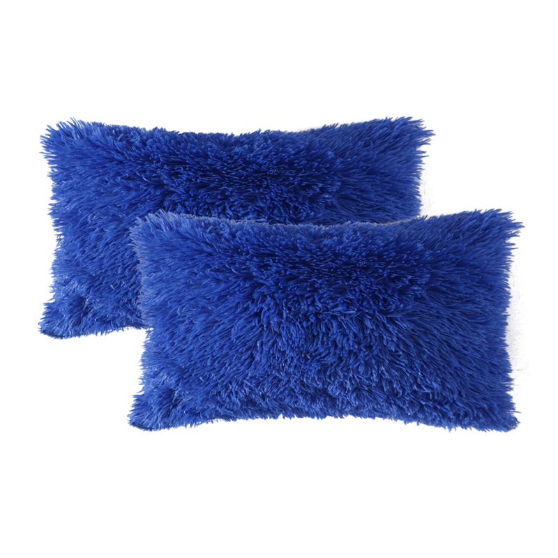 Housses de coussin à poils longs Cheer Collection, Bleu foncé, Housse de coussin seulement - sans insert, 14 x 20