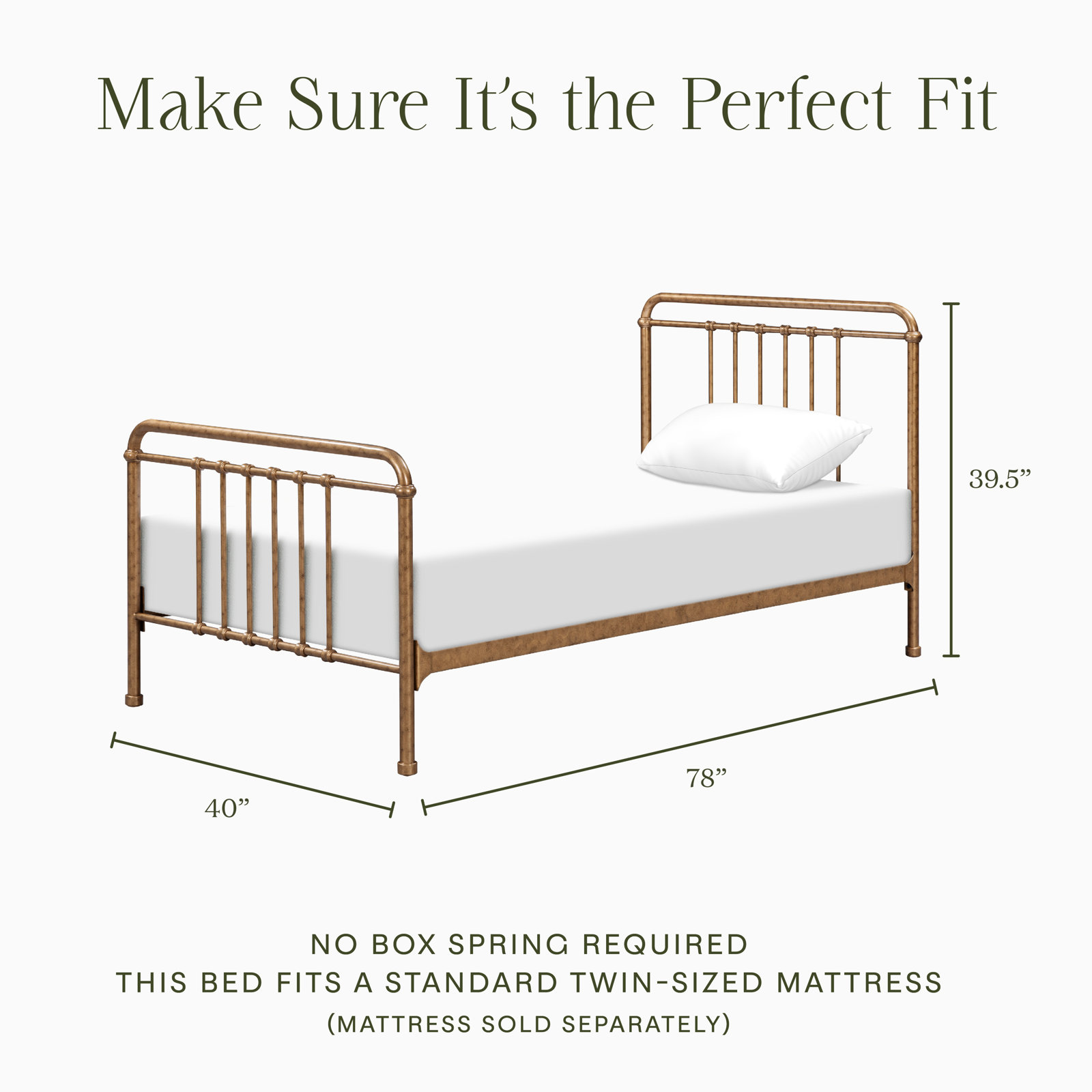 Winston Bed, Twin, Vintage Gold