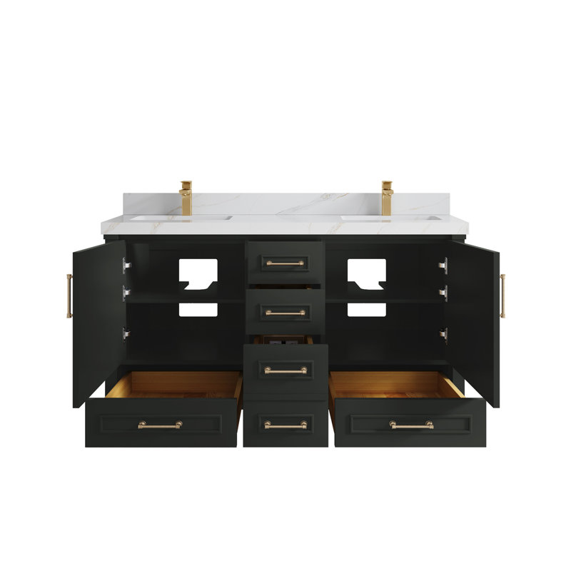 Ensemble de meuble-lavabo double 60 po Aberdeen, Sienne Calacatta, Bitume