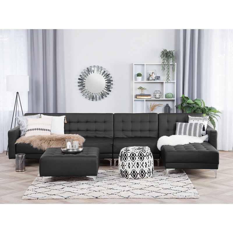 Finnegan 5 Seater Faux Leather Sofa Bed, Black, Right Hand Facing