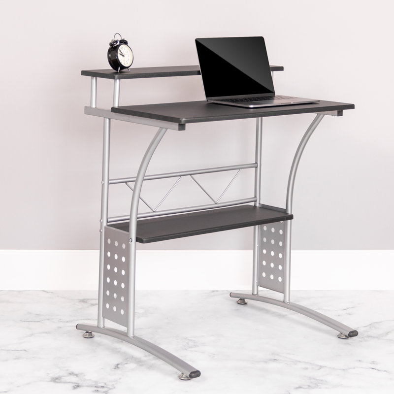 Bureau d'ordinateur l 28 po avec tablettes supérieures et inférieures, Noir