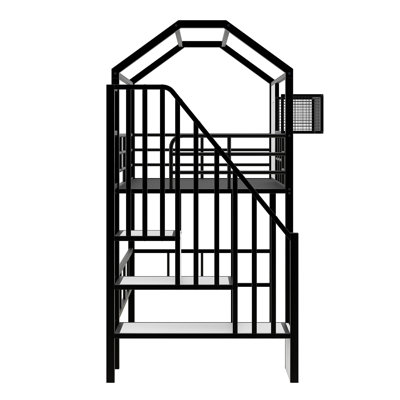 Lit mezzanine en métal avec toit et boîte de rangement, simple