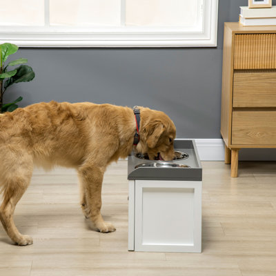 Station d'alimentation pour chien avec rangement - bols surélevés pour grands chiens, tiroir blanc et bols hygiéniques,