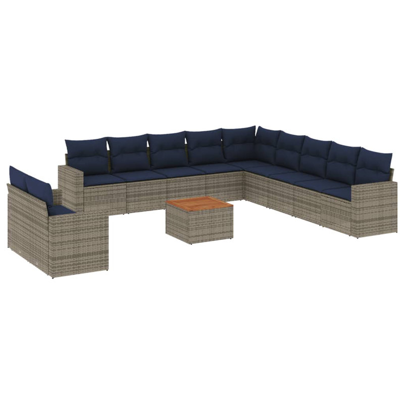 Ensemble de canapé de patio 12 pièces avec coussins en rotin de polyester, Marine, Gris