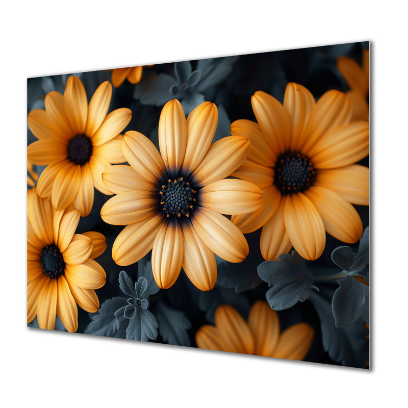 Monochromes jaunes et noirs, soufflage III - marguerites, impression d'art mural, Métal métal, H 30 po x l 40 po