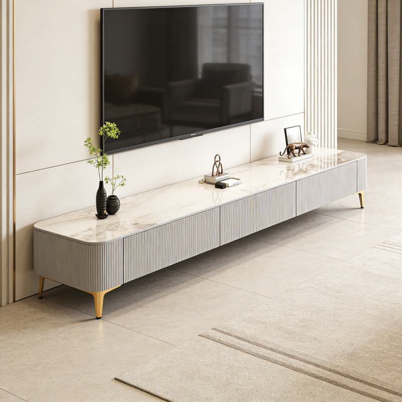 Rock Slab Desktop TV Stand with Storage, Blanc / gris / doré, H 15,35 po x L 62,99 po x l 11,81 po