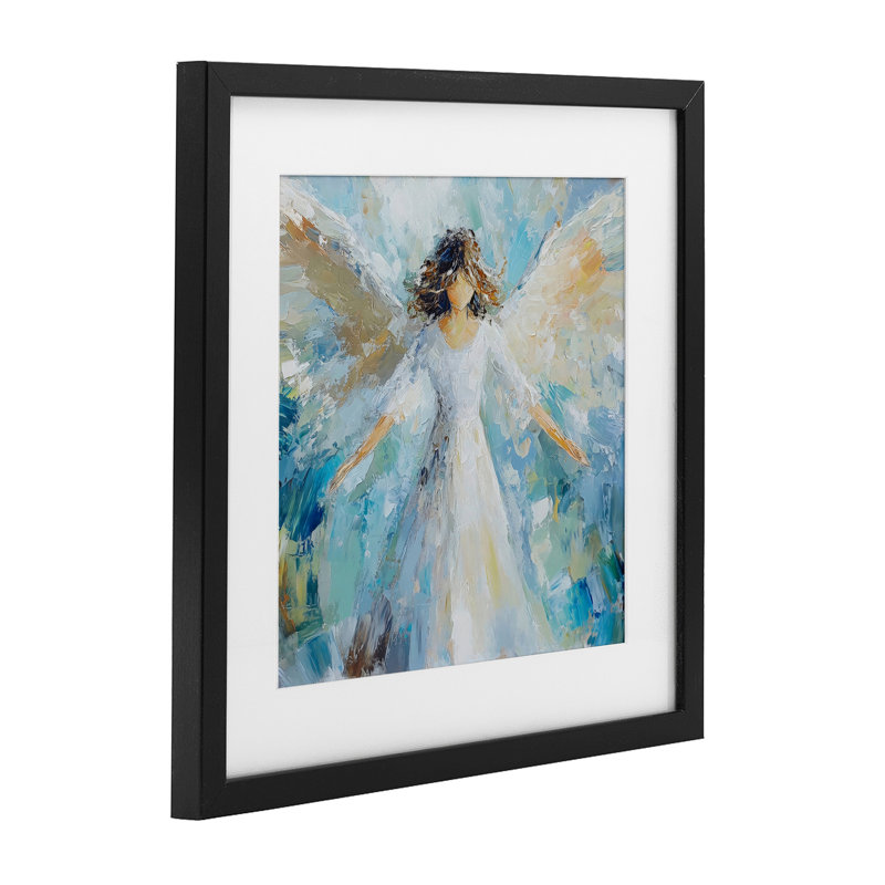 Flying Glory Angel, reproduction sous verre encadrée, design par Petal Prints Design, H 13 po x l 13 po, Cadre noir minuit