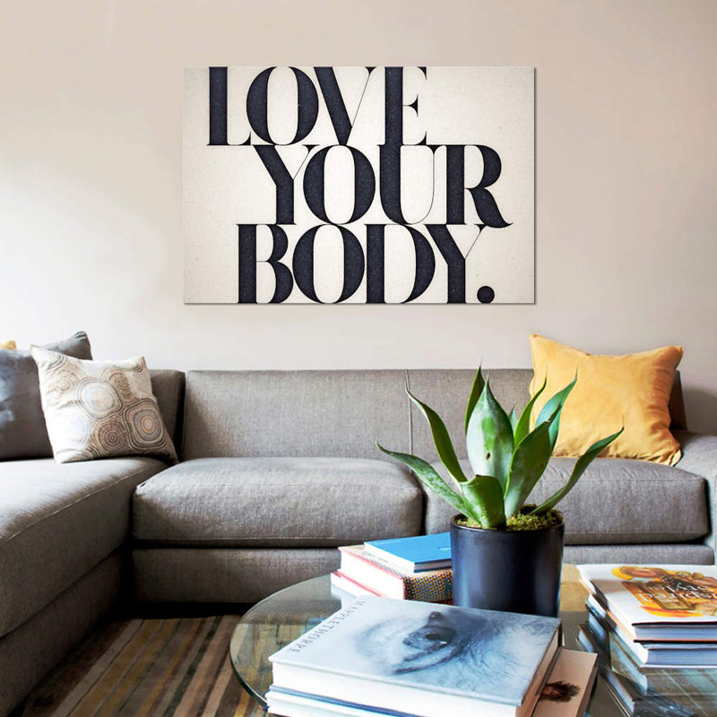 «Love Your Body» par 33 Broken Bones - reproduction d'art sur toile tendue, H 18 po x l 26 po x P 1,5 po, Toile tendue